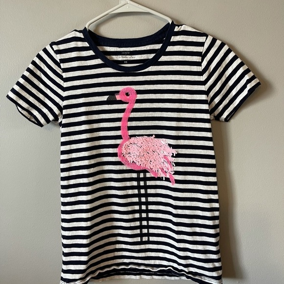 J. Crew striped Tee with sequin flamingo size XSmall cruise resorts preppy work - Picture 1 of 8